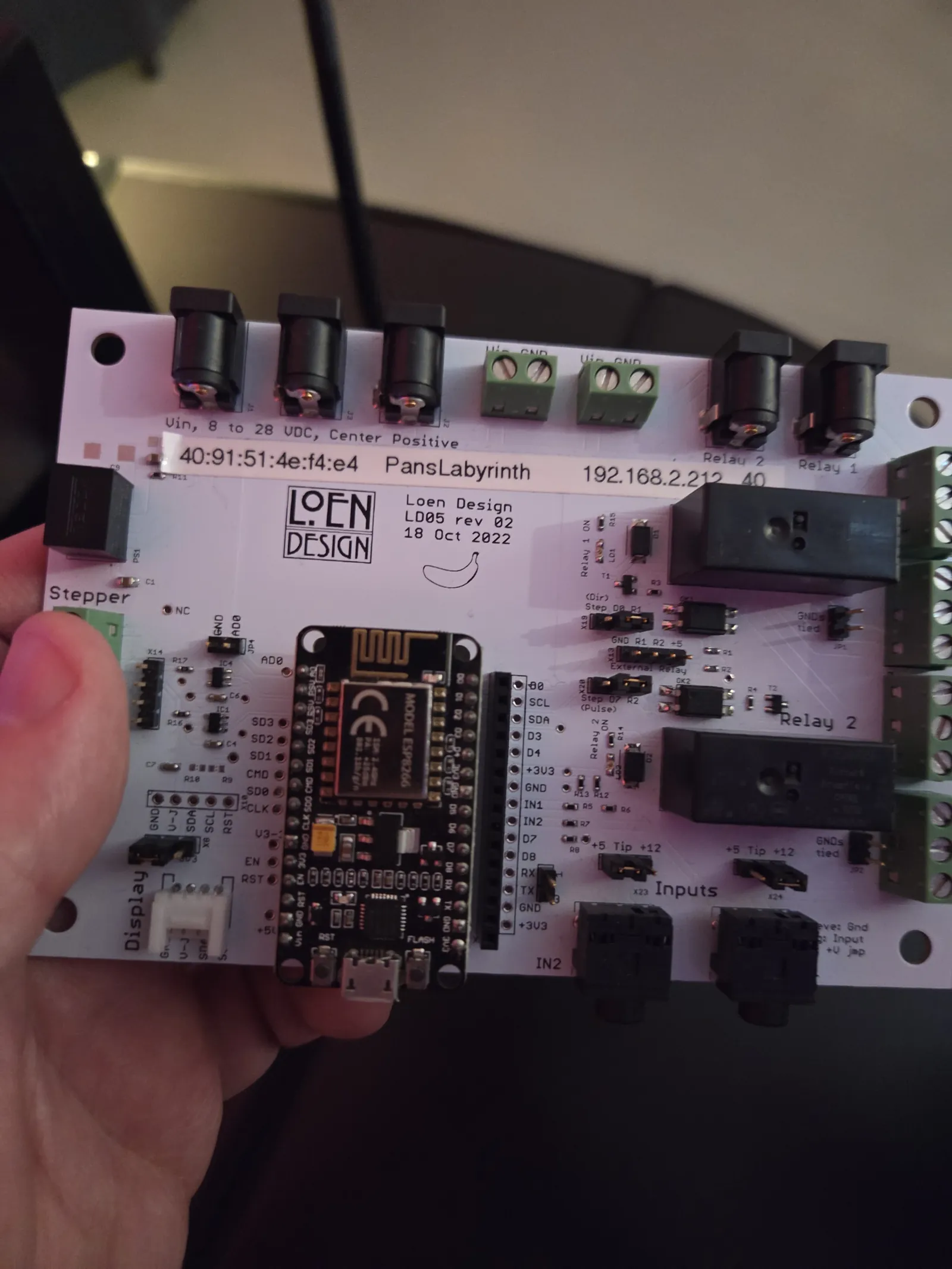 The LD05 rev 02 board with its ESP8266 module